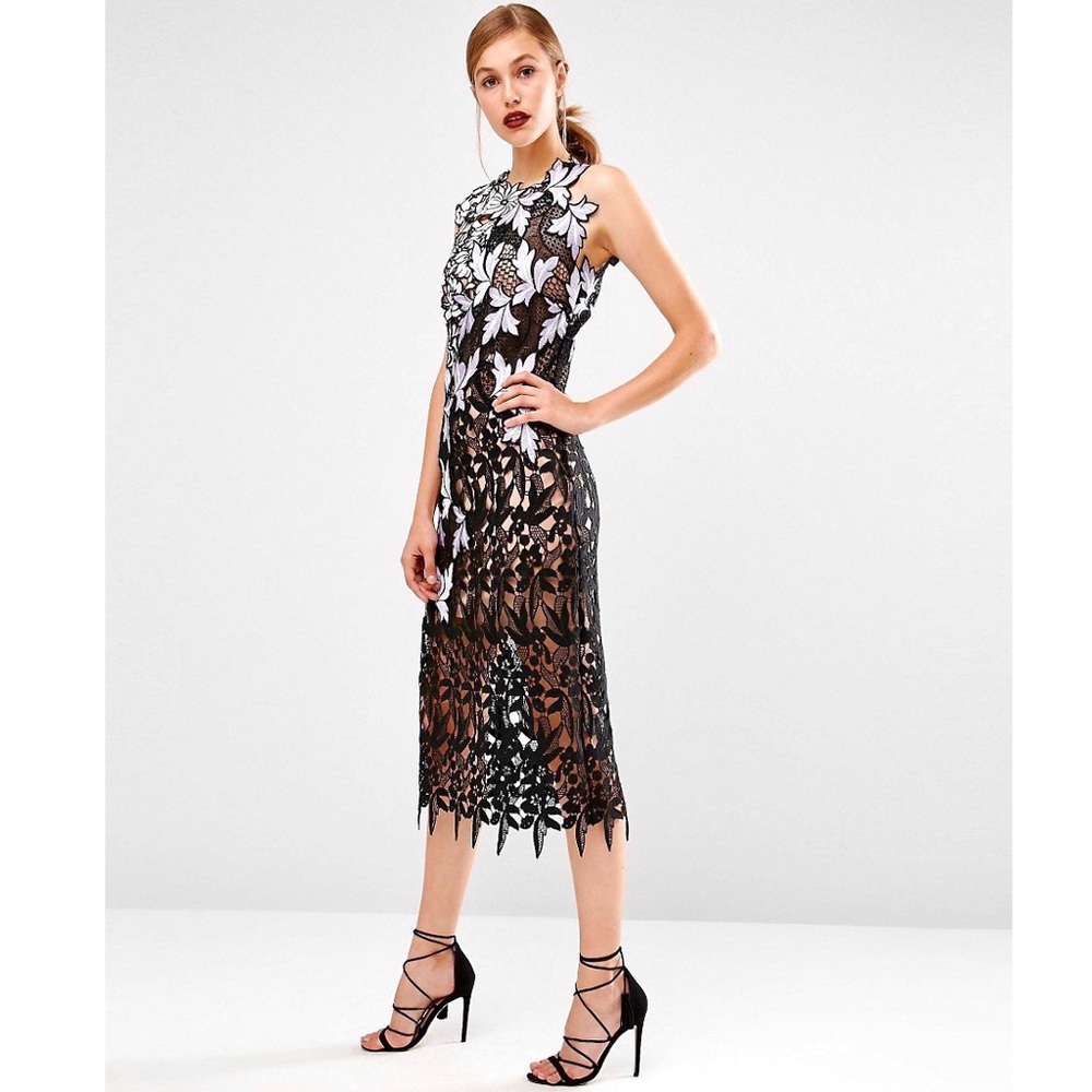 Self Portrait Lilac Sleeveless Lace Midi Dress 4